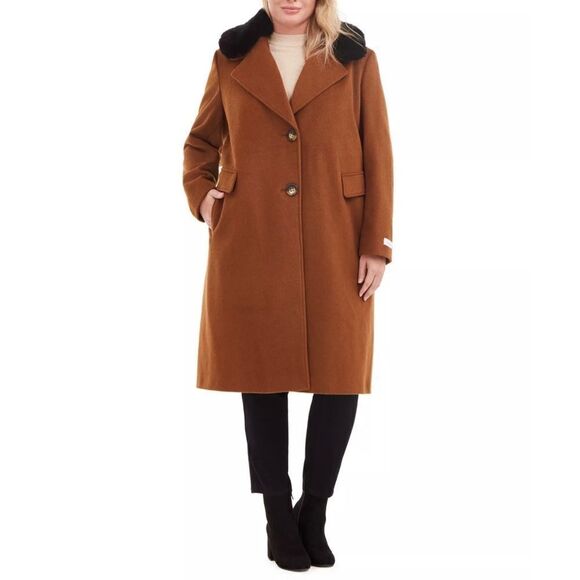 Calvin Klein Single-Breasted Wool Blend Faux-Fur Coat Size 3X NWT - Picture 1 of 16